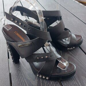 Harley-Davidson Black Leather Studded Clog Style Heel Sandals Sz 7